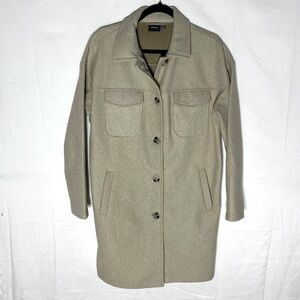 Vero Moda Camel Polyester Mid Thigh Button Front Shacket Shirt Jacket Coat M